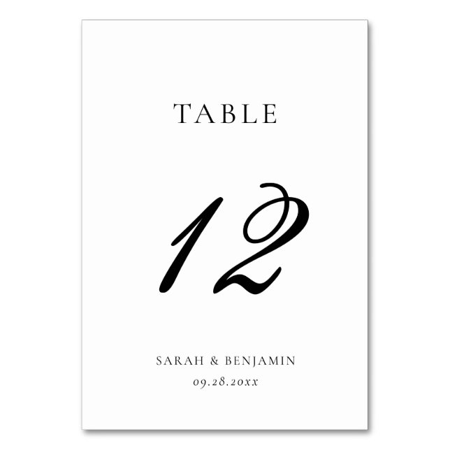 Elegante Kalligraphie Black & White Luxury Wedding Tischnummer (Vorderseite)