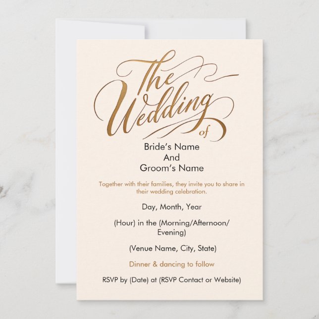 Elegante Kalligraphie "Die Hochzeit der" Einladung (Vorderseite)