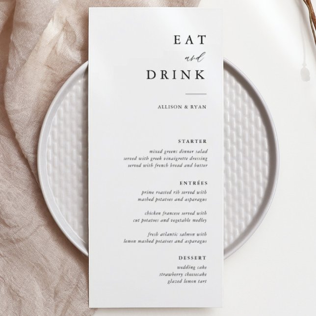 Elegante Kalligraphie Essen und Trinken Hochzeitsm Menükarte (Von Creator hochgeladen)