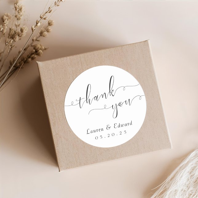 Elegante Kalligraphie Gastgeschenk Hochzeit Vielen Runder Aufkleber (Von Creator hochgeladen)