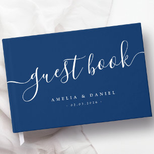 Elegante Kalligraphie Hochzeit dunkelblau Gästebuch