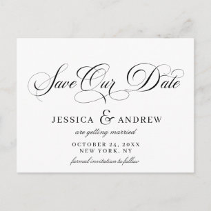 Elegante Kalligraphie Hochzeit einfach Save the Da Postkarte