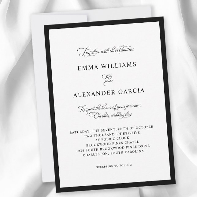 Elegante Kalligraphie Hochzeit formale schwarze Gr Einladung (Elegant Calligraphy Wedding Formal Black Border Invitation)