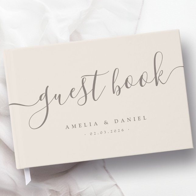 Elegante Kalligraphie Hochzeit hellbraun Gästebuch (Elegant calligraphy wedding light tan brown guest book)