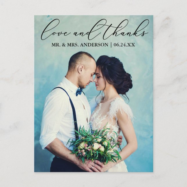 Elegante Kalligraphie Hochzeit Liebe Dank Foto Postkarte (Vorderseite)