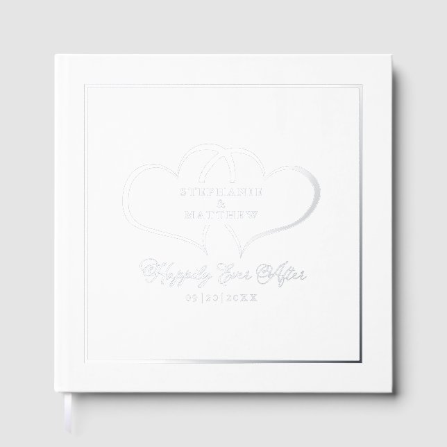 Elegante Kalligraphie Hochzeitsstift Foto Herz Sil Gästebuch (Vorderseite)