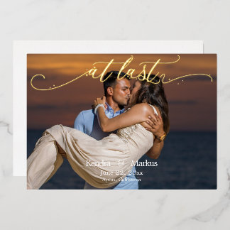 Elegante Kalligraphie IM LETZTEN Foto Save the Dat Folieneinladung