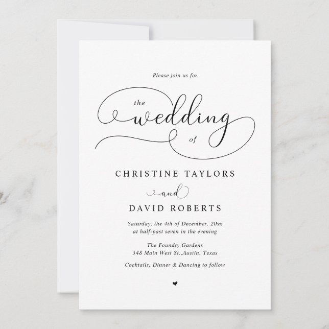 Elegante Kalligraphie, Lässige Hochzeit Einladung (Vorderseite)