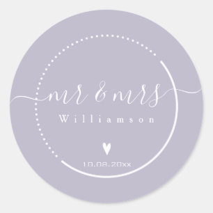 Elegante Kalligraphie - Lavender Mr. & Mrs. Weddin Runder Aufkleber