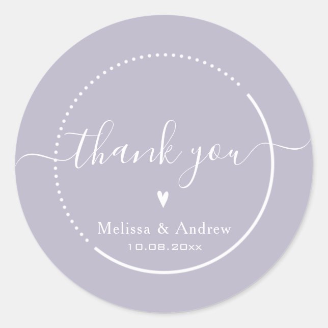 Elegante Kalligraphie - Lavender Wedding Vielen Da Runder Aufkleber (Vorderseite)