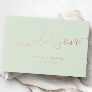 Elegante Kalligraphie Licht Salbei Grün Hochzeit r Gästebuch