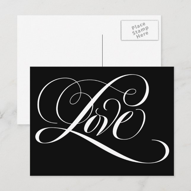 Elegante Kalligraphie Liebe Herz Schwarze Schrift Postkarte (Vorne/Hinten)