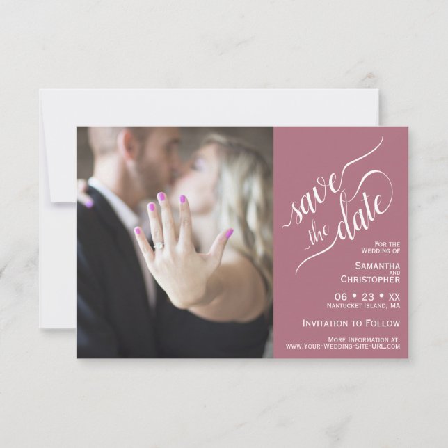 Elegante Kalligraphie Rose Pink 2 Pane Foto Hochze Save The Date (Vorderseite)