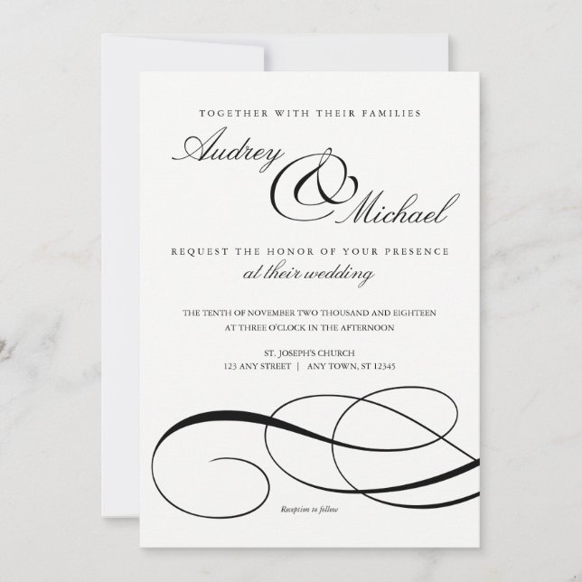 Elegante Kalligraphie Schwarz-Weiß-Hochzeit Einlad Einladung (Vorderseite)