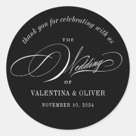 Elegante Kalligraphie Schwarz-Weiß-Hochzeit Runder Aufkleber