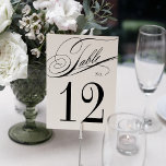 Elegante Kalligraphie Schwarz-Weiß-Hochzeit Tischnummer<br><div class="desc">Diese wunderschönen Tischnummern zeichnen sich durch ein atemberaubendes Schwarz-Weiß-Design mit elegantem Kalligraphieskript aus. Das moderne und elegante Design der Tischnummer wird Ihren Tischen eine Touch von Eleganz verleihen. Sie sind sicher eine schöne Ergänzung zu Ihrer Veranstaltung oder Hochzeitsdekoration!</div>