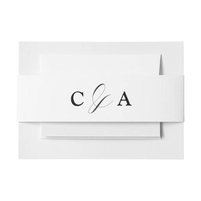 Elegante Kalligraphie Schwarz-weiße Hochzeitsband Einladungsbanderole (Vorderseite Beispiel)