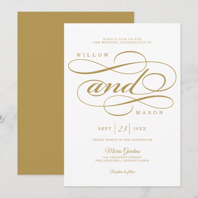 Elegante Kalligraphie Script Einladung zur Hochzei (Vorne/Hinten)