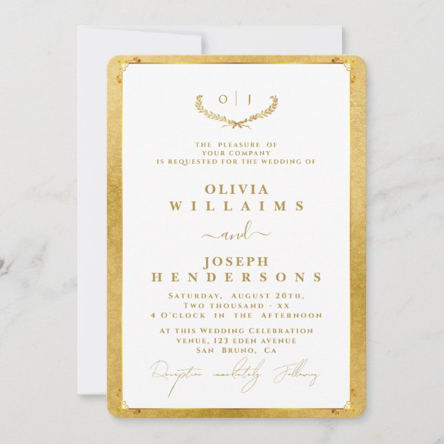 ELEGANTE KALLIGRAPHIE UND FRAME GOLDEN CHIC WEDING EINLADUNG (Vorderseite)