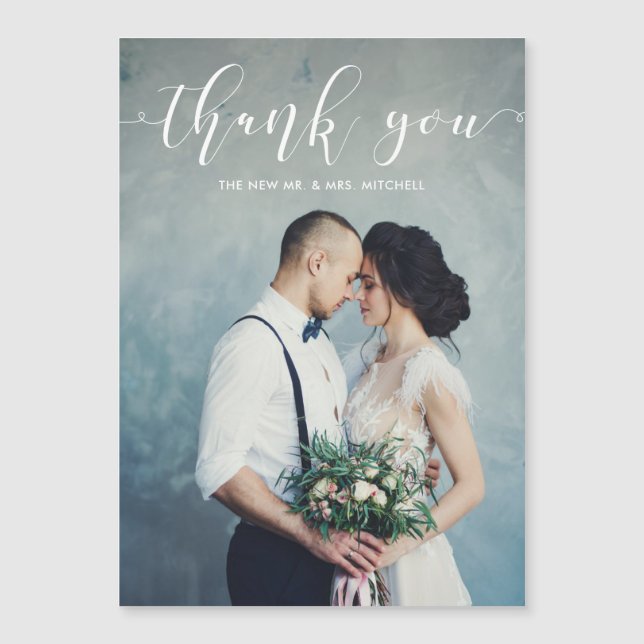 Elegante Kalligraphie Wedding | danken Ihnen Foto Magnetkarte (Vorderseite)
