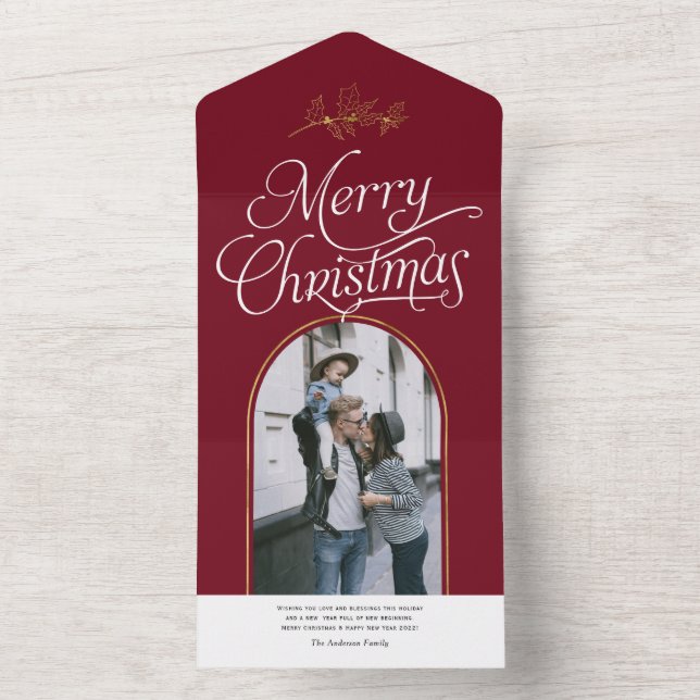Elegante Kalligraphie Weihnachtsfotos All In One Einladung (Innen Boden)