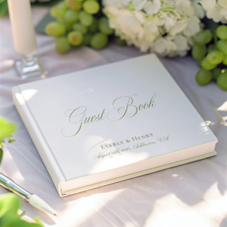 Elegante Kalligraphie White & Sage Green Wedding Gästebuch