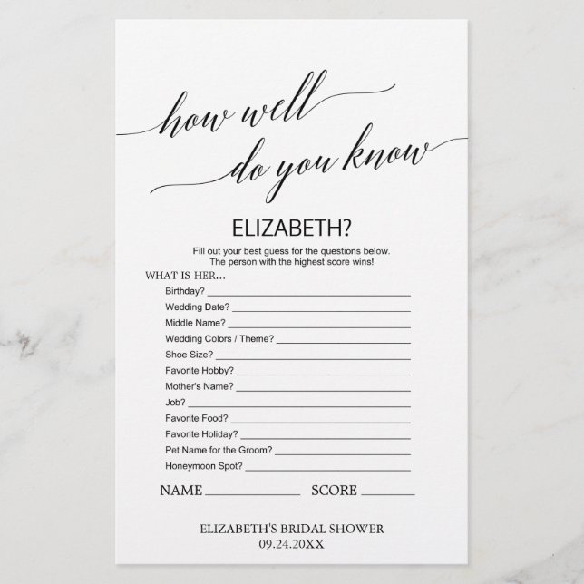 Elegante Kalligraphie, wie gut Sie die Braut kenne (Vorderseite)