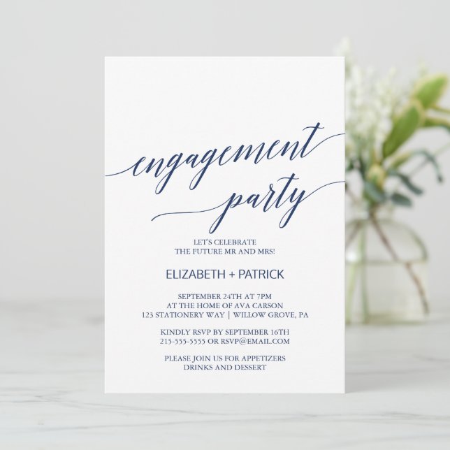Elegante kalligraphische Engagement der Marine Einladung (Stehend Vorderseite)