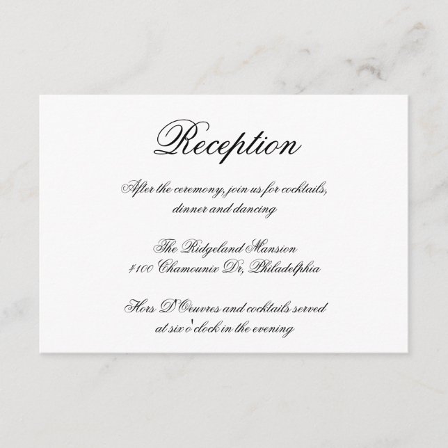 Elegante kalligraphische formale Hochzeitsempfehlu Begleitkarte (Vorderseite)