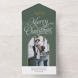 Elegante kalligraphische grüne Weihnachtskarte All In One Einladung