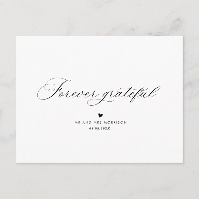 elegante kalligraphische Hochzeit danke Postkarte (Vorderseite)