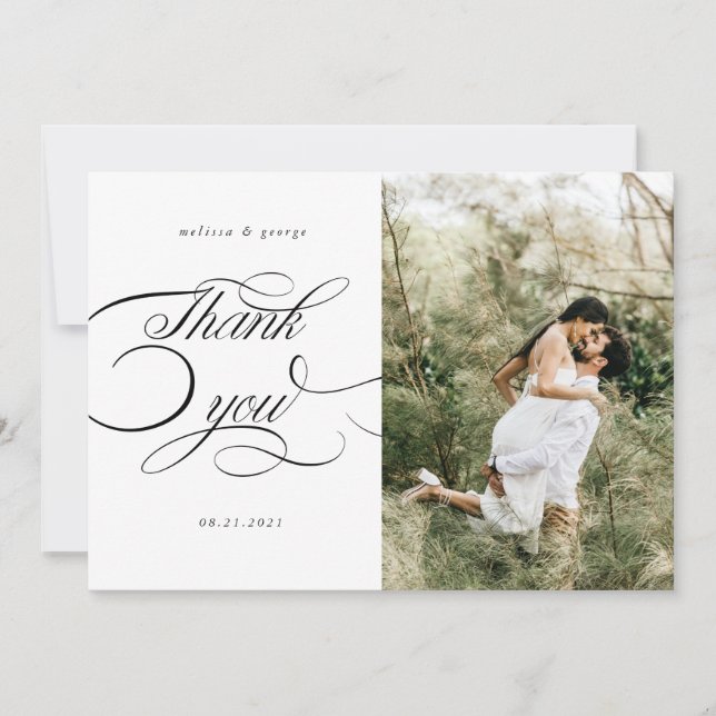elegante kalligraphische Hochzeit Dankeschön Karte (Vorderseite)