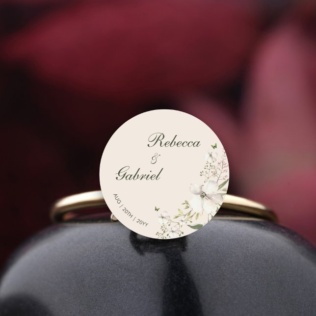Elegante kalligraphische Hochzeit der Wasserfarben Runder Aufkleber (Von Creator hochgeladen)