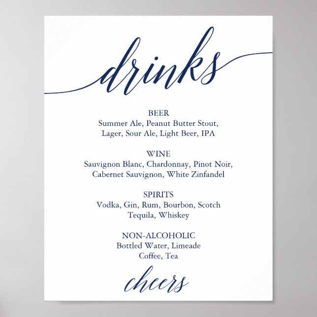 Elegante kalligraphische Hochzeitsgetränke - Schil Poster (Vorne)