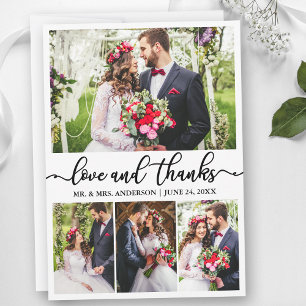 Elegante kalligraphische Liebe Dank Wedding 4 Foto Dankeskarte