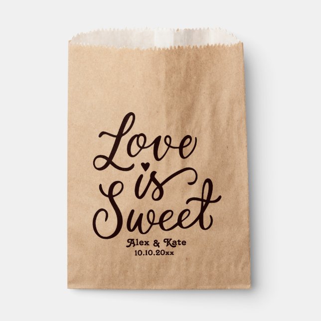 Elegante kalligraphische Liebe ist süße Hochzeit Geschenktütchen (Vorderseite)