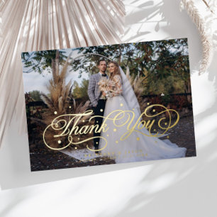 Elegante kalligraphische Punkte Danke Foto Wedding Folieneinladung