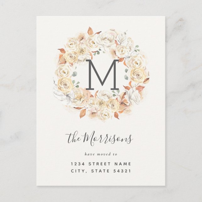 Elegante kalligraphische Rose New Address Moving Postkarte (Vorderseite)