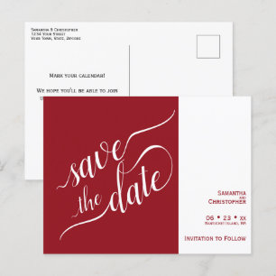 Elegante kalligraphische rote Hochzeit speichern S Ankündigungspostkarte