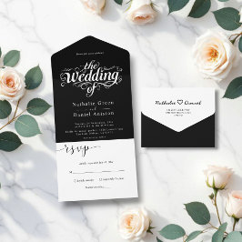 Elegante kalligraphische Schwarz-Weiß-Einfache Hoc All In One Einladung