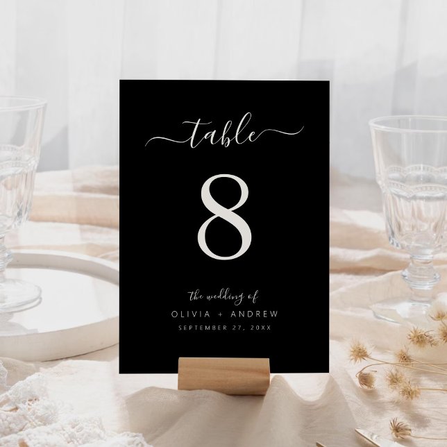 Elegante kalligraphische Schwarz-Weiß-Farbhochzeit Tischnummer (Elegant Calligraphy Black & White Color Wedding Table Number)