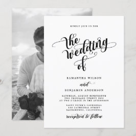 Elegante kalligraphische Schwarz-Weiß-Foto Hochzei Einladung