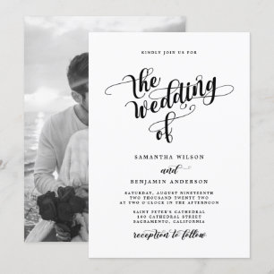 Elegante kalligraphische Schwarz-Weiß-Foto Hochzei Einladung
