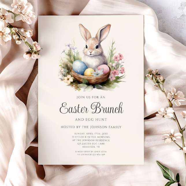 Elegante Kaninchenjagd und Osterbrunch Einladung (Elegant Rabbit Egg Hunt And Easter Brunch Invitation)