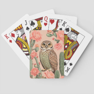 Elegante Kaninchenkauz und Kakteen Spielkarten