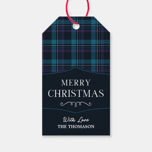 Elegante Karierte Aquarellfarben Frohe Weihnachtsg Geschenkanhänger (Vorderseite)
