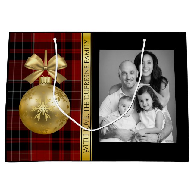 Elegante Karierte Weihnachten mit Foto Große Geschenktüte (Vorderseite)