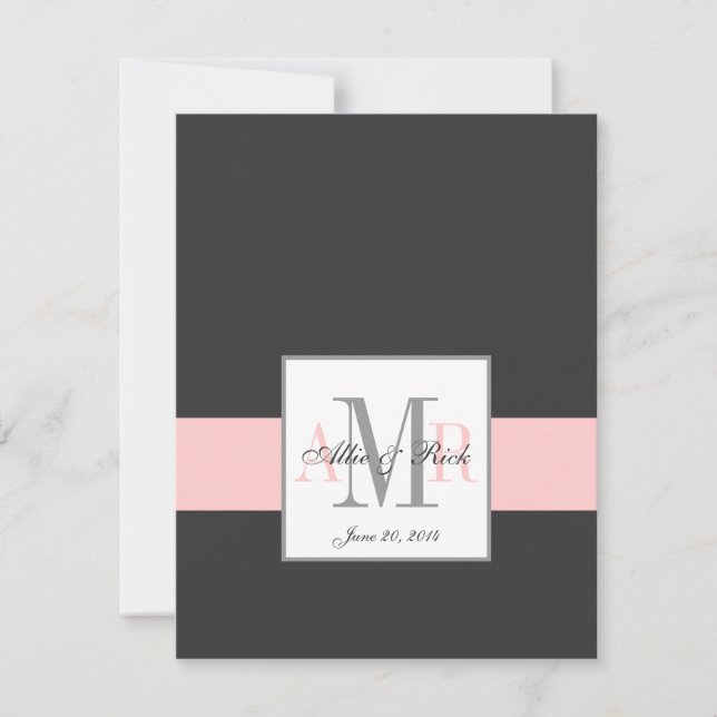 Elegante Karkohle Rosa Monogram Wedding RSVP Karte (Vorderseite)