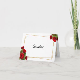 Elegante Karmesinrote Rose Spanische Hochzeit Dankeskarte