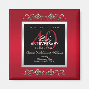 Elegante karminrote Edelsteine Save the Date Magnet